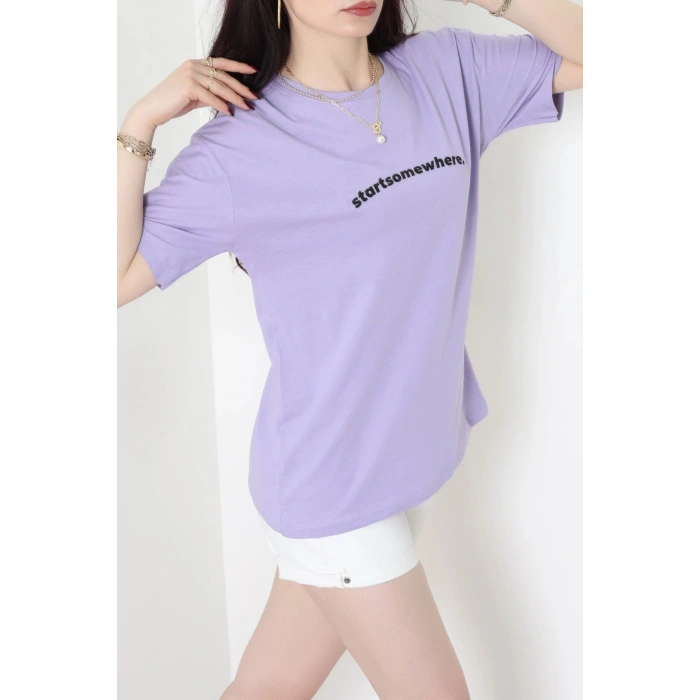 Suprem Baskılı Oversize Tişört Lila - 31887.1878.