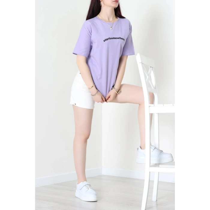 Suprem Baskılı Oversize Tişört Lila - 31887.1878.