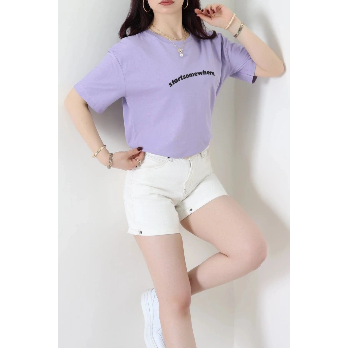 Suprem Baskılı Oversize Tişört Lila - 31887.1878.