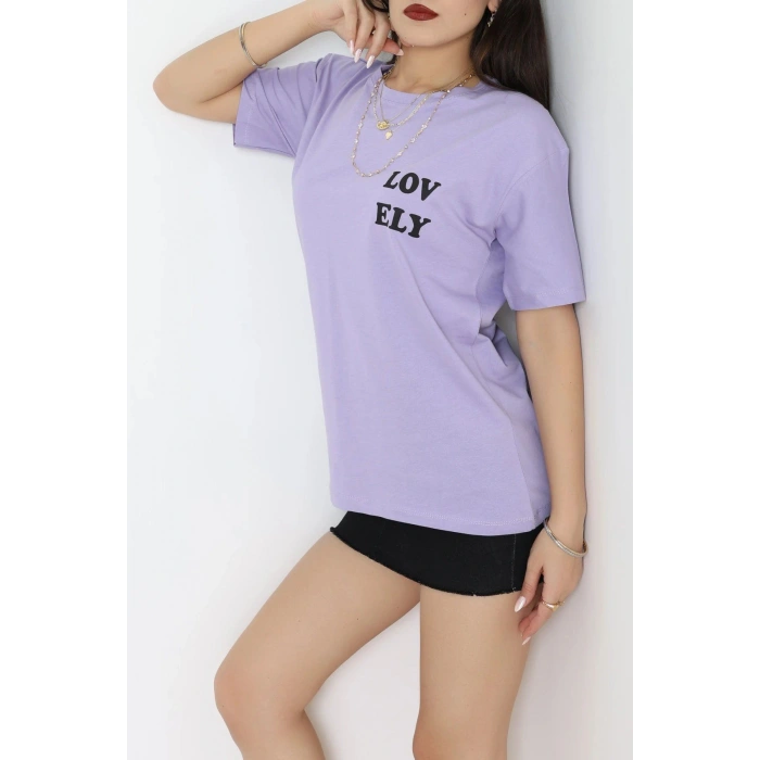Suprem Baskılı Oversize Tişört Lila - 31888.1878.