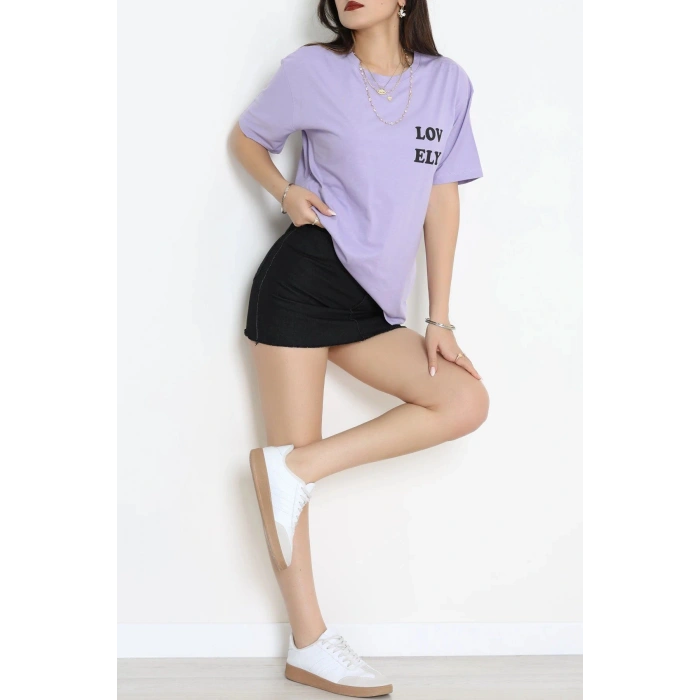 Suprem Baskılı Oversize Tişört Lila - 31888.1878.