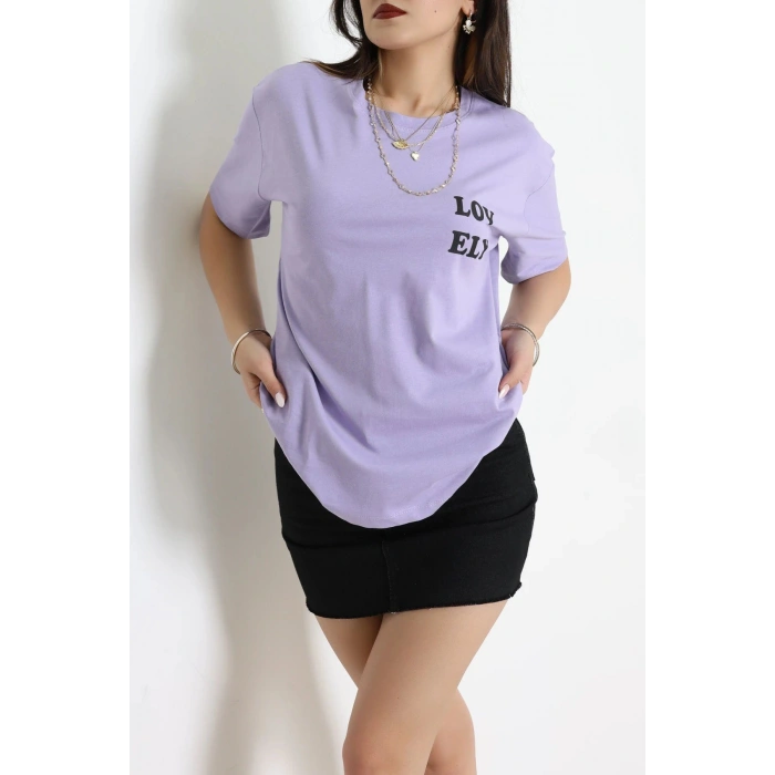 Suprem Baskılı Oversize Tişört Lila - 31888.1878.