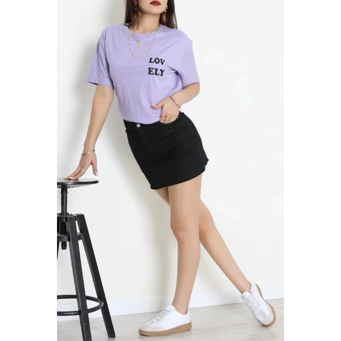 Suprem Baskılı Oversize Tişört Lila - 31888.1878.