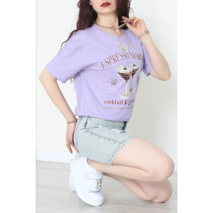 Suprem Baskılı Oversize Tişört Lila - 31889.1878.