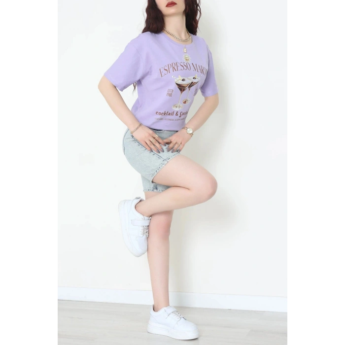 Suprem Baskılı Oversize Tişört Lila - 31889.1878.