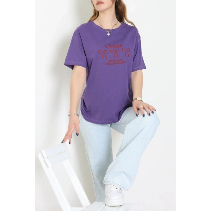 Suprem Baskılı Oversize Tişört Mor - 31883.1878.