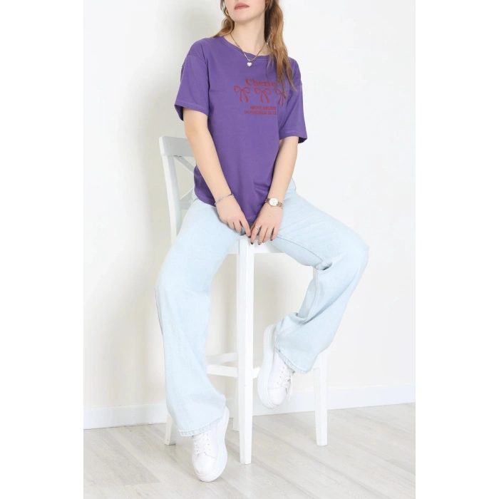 Suprem Baskılı Oversize Tişört Mor - 31883.1878.