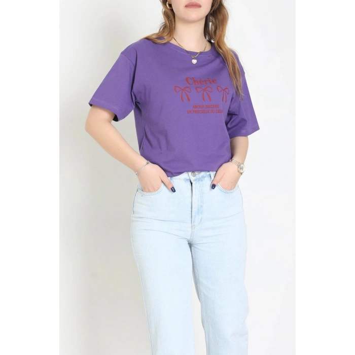 Suprem Baskılı Oversize Tişört Mor - 31883.1878.