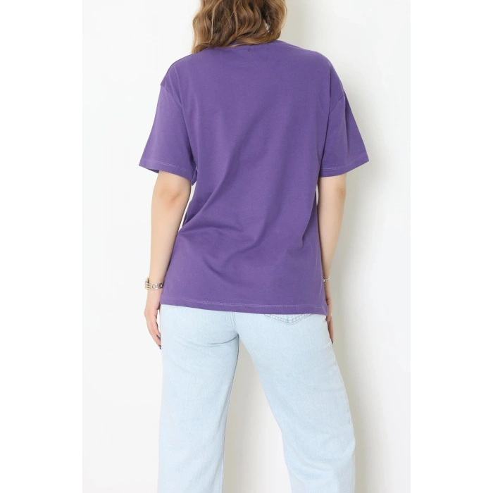 Suprem Baskılı Oversize Tişört Mor - 31883.1878.