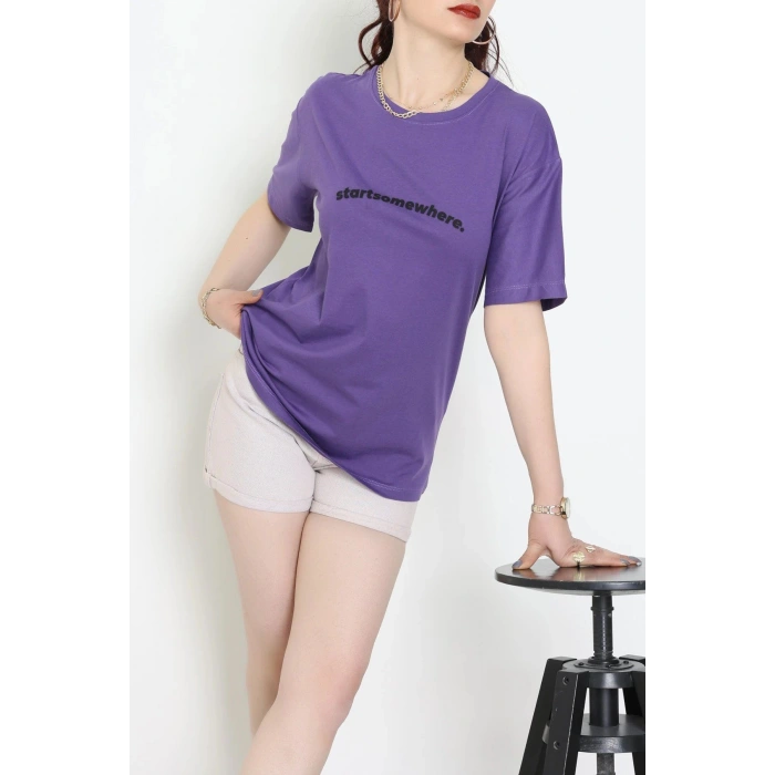 Suprem Baskılı Oversize Tişört Mor - 31887.1878.