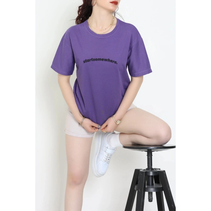 Suprem Baskılı Oversize Tişört Mor - 31887.1878.