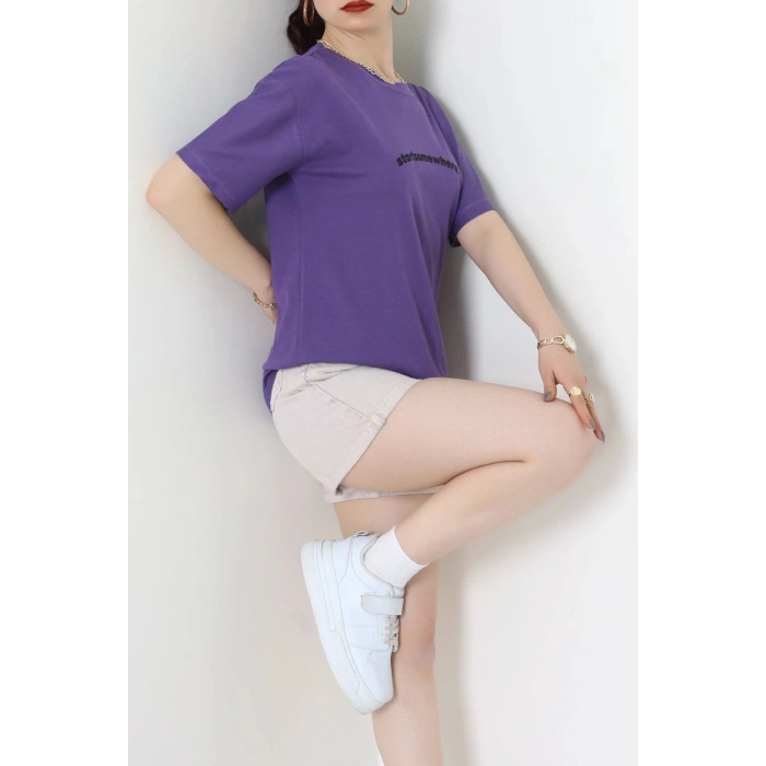Suprem Baskılı Oversize Tişört Mor - 31887.1878.