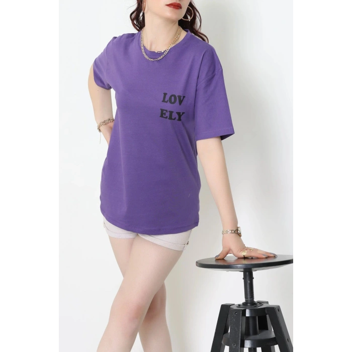 Suprem Baskılı Oversize Tişört Mor - 31888.1878.
