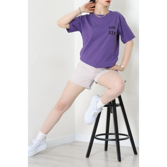 Suprem Baskılı Oversize Tişört Mor - 31888.1878.