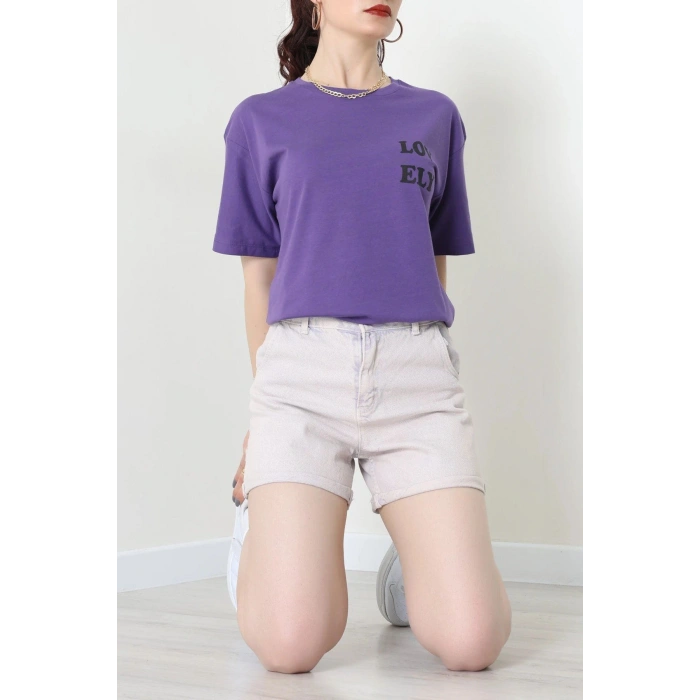 Suprem Baskılı Oversize Tişört Mor - 31888.1878.