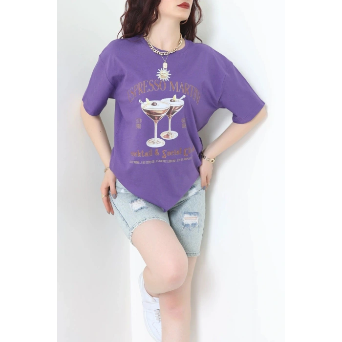Suprem Baskılı Oversize Tişört Mor - 31889.1878.