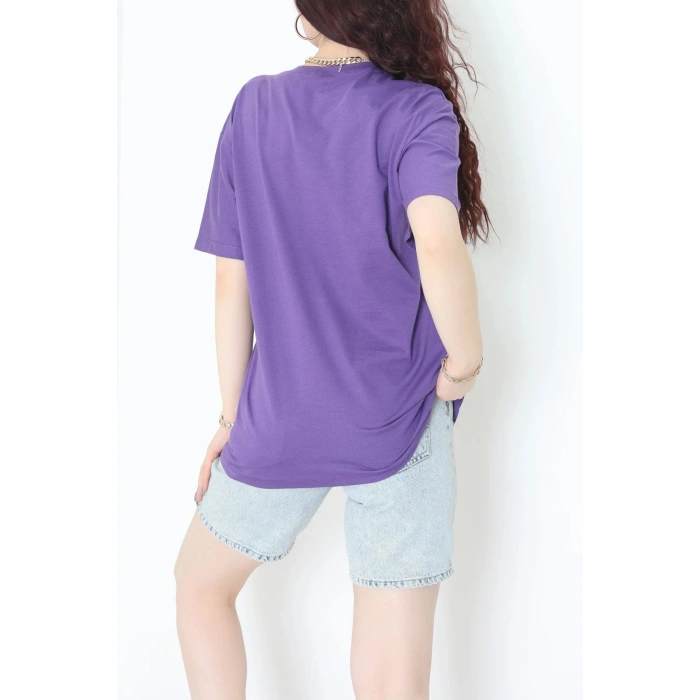 Suprem Baskılı Oversize Tişört Mor - 31889.1878.