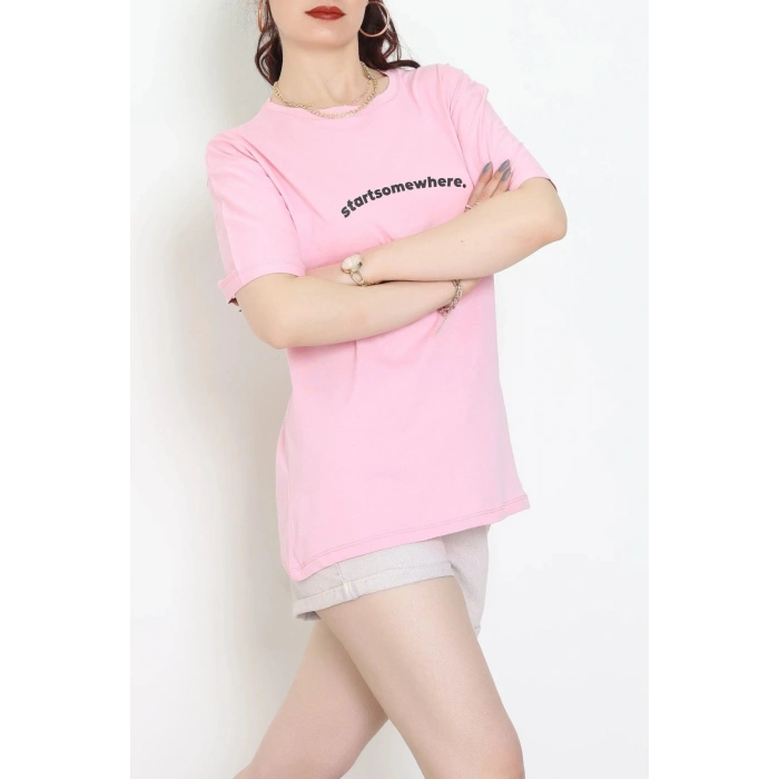 Suprem Baskılı Oversize Tişört Pembe - 31887.1878.