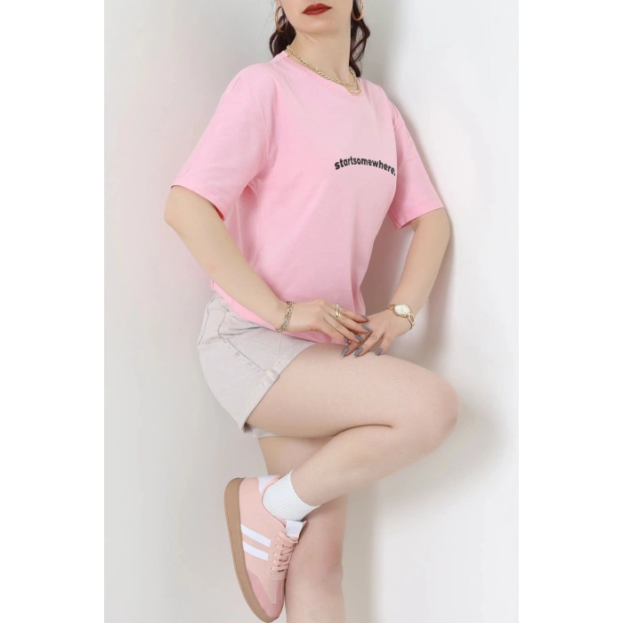 Suprem Baskılı Oversize Tişört Pembe - 31887.1878.