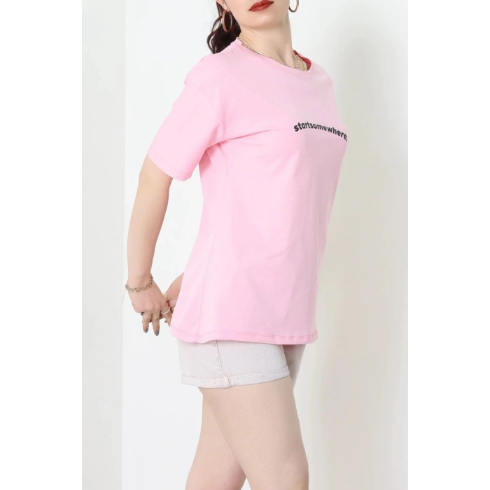 Suprem Baskılı Oversize Tişört Pembe - 31887.1878.