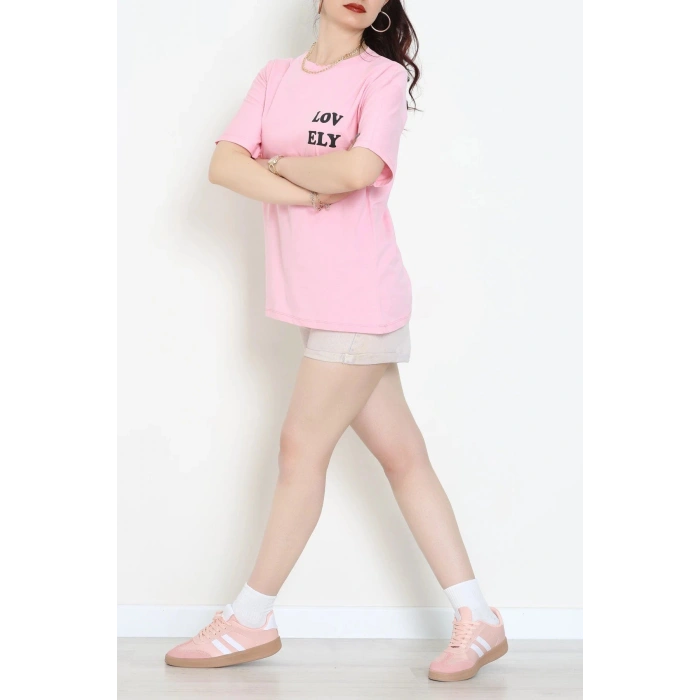 Suprem Baskılı Oversize Tişört Pembe - 31888.1878.