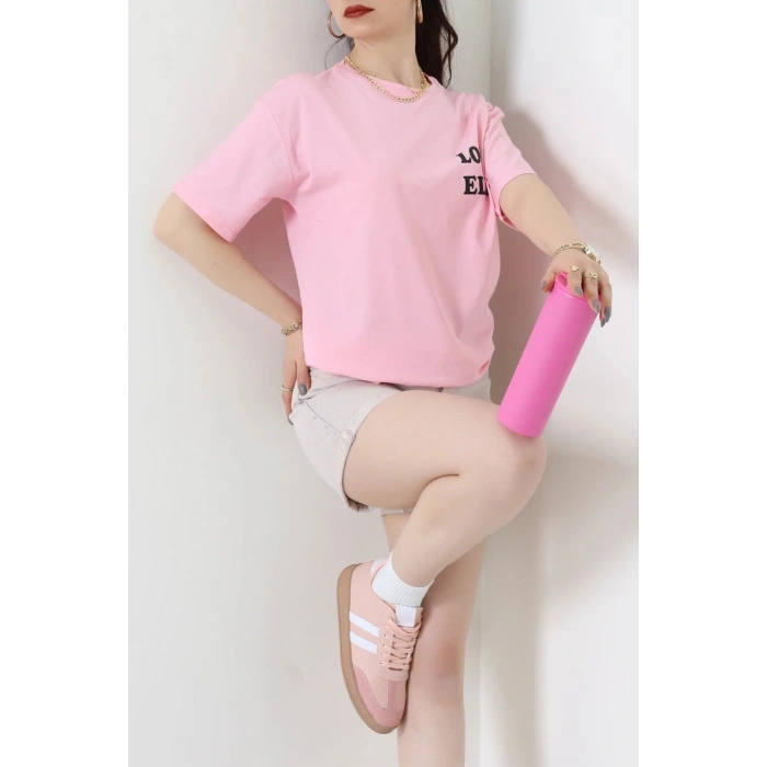 Suprem Baskılı Oversize Tişört Pembe - 31888.1878.