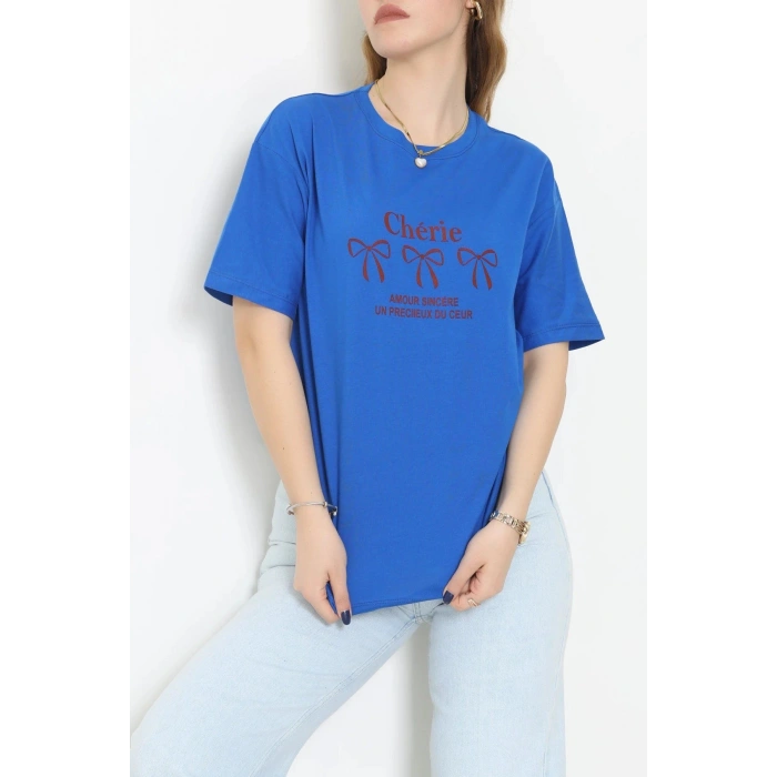 Suprem Baskılı Oversize Tişört Saks - 31883.1878.