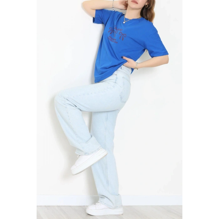 Suprem Baskılı Oversize Tişört Saks - 31883.1878.