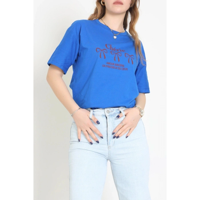 Suprem Baskılı Oversize Tişört Saks - 31883.1878.