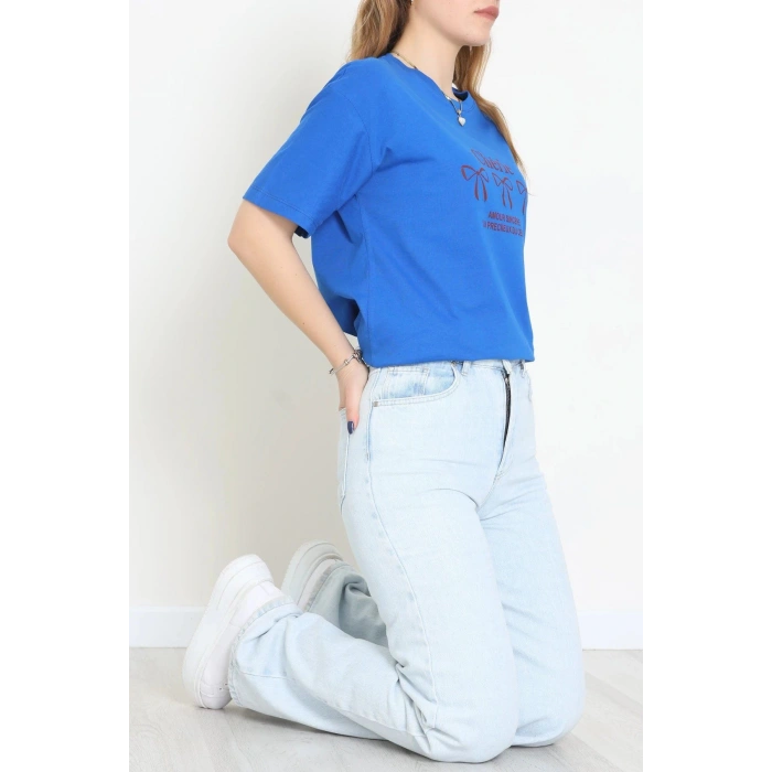 Suprem Baskılı Oversize Tişört Saks - 31883.1878.