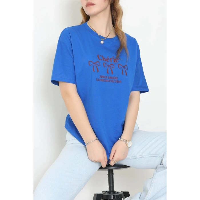 Suprem Baskılı Oversize Tişört Saks - 31883.1878.