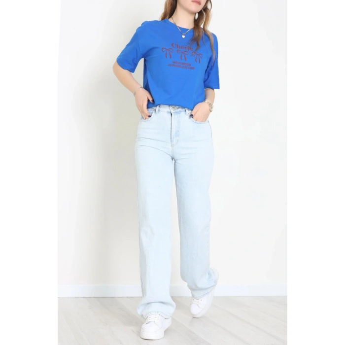 Suprem Baskılı Oversize Tişört Saks - 31883.1878.