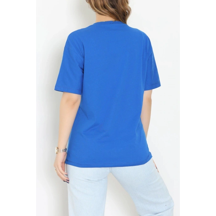 Suprem Baskılı Oversize Tişört Saks - 31883.1878.