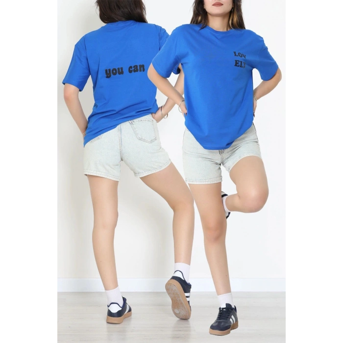 Suprem Baskılı Oversize Tişört Saks - 31888.1878.