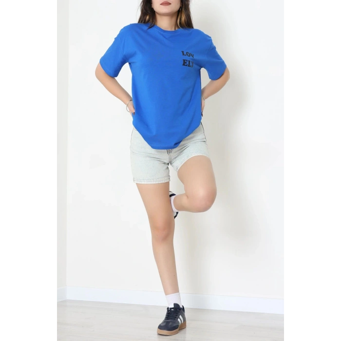 Suprem Baskılı Oversize Tişört Saks - 31888.1878.