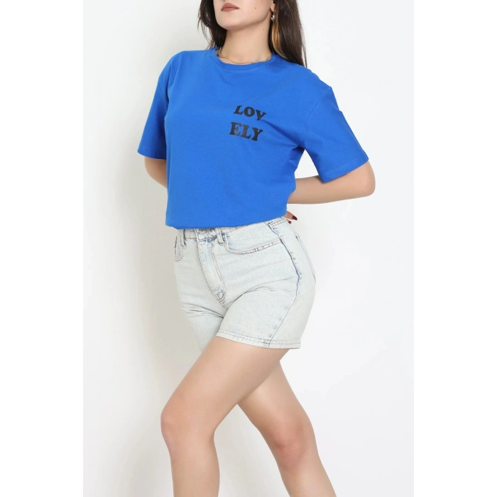 Suprem Baskılı Oversize Tişört Saks - 31888.1878.