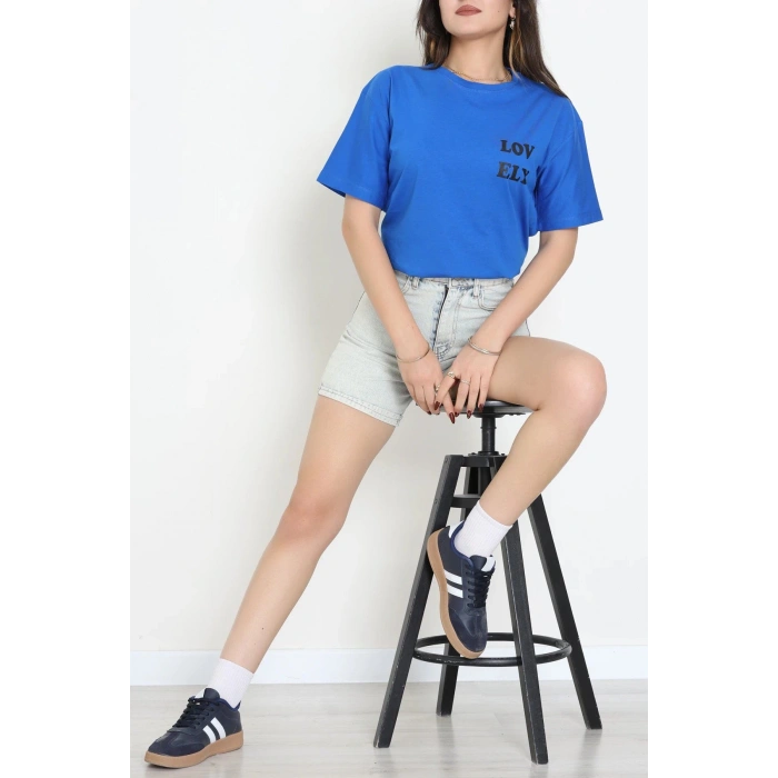 Suprem Baskılı Oversize Tişört Saks - 31888.1878.