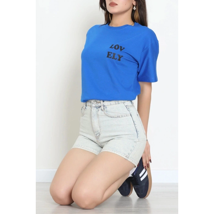 Suprem Baskılı Oversize Tişört Saks - 31888.1878.