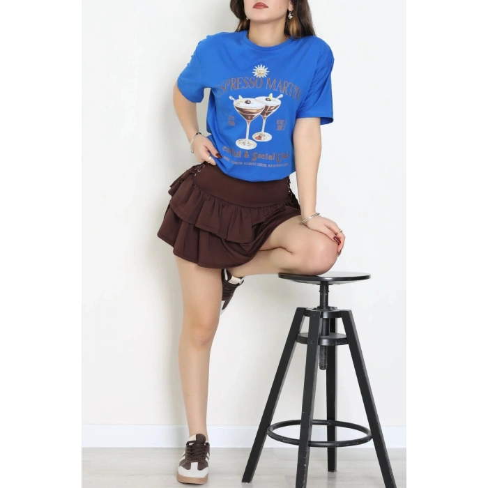 Suprem Baskılı Oversize Tişört Saks - 31889.1878.