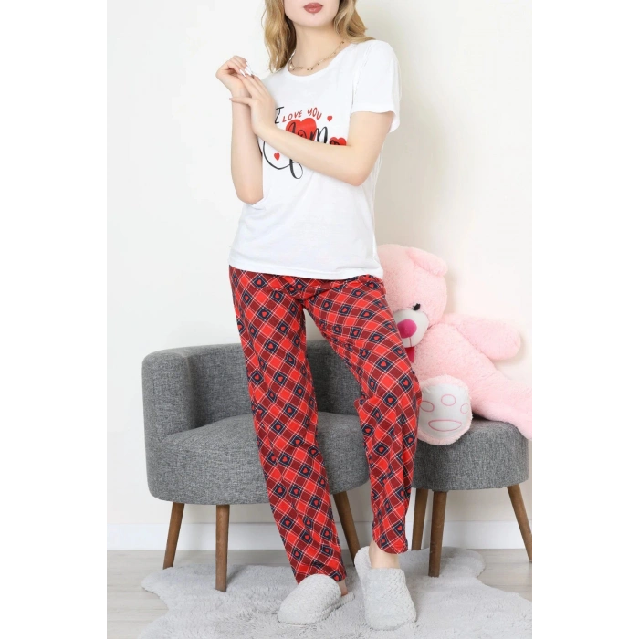 Süprem Baskılı Pijama Takım Beyazekose - 50774.1773.