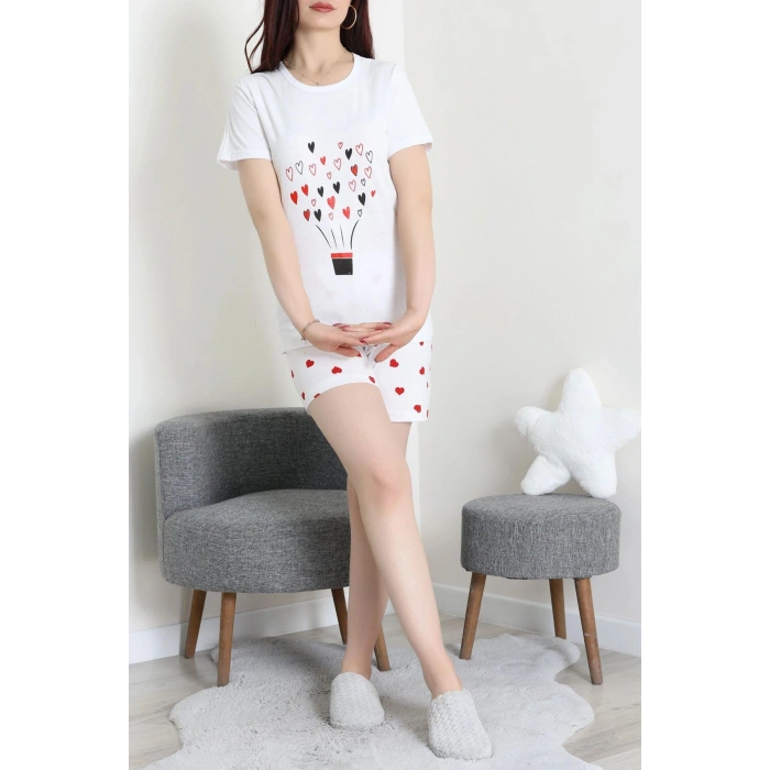 Süprem Baskılı Pijama Takım Beyazkalp - 50775.1773.