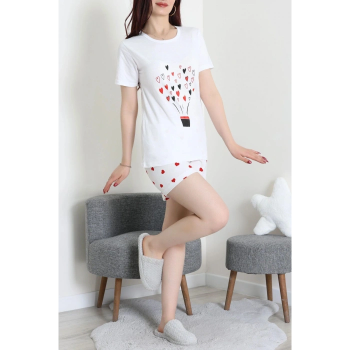 Süprem Baskılı Pijama Takım Beyazkalp - 50775.1773.