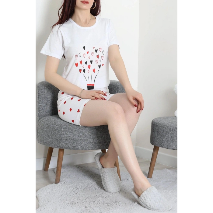 Süprem Baskılı Pijama Takım Beyazkalp - 50775.1773.