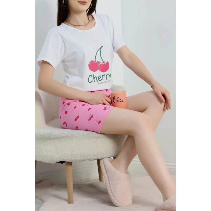 Süprem Baskılı Pijama Takım Beyazkiraz - 50775.1773.