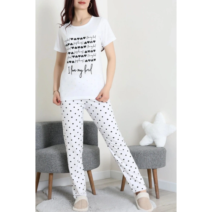 Süprem Baskılı Pijama Takım Beyazsiyah - 50774.1773.