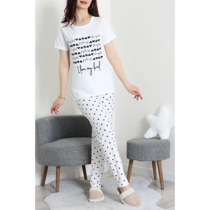 Süprem Baskılı Pijama Takım Beyazsiyah - 50774.1773.