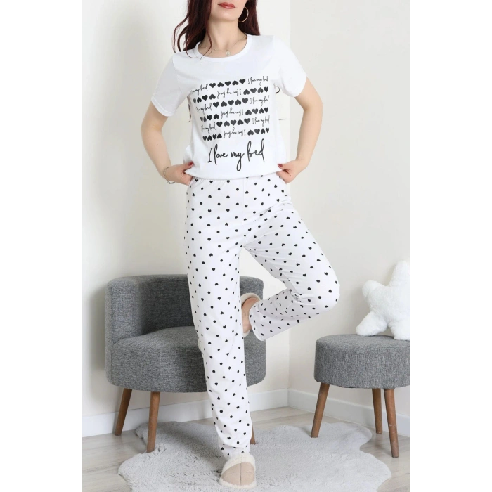 Süprem Baskılı Pijama Takım Beyazsiyah - 50774.1773.