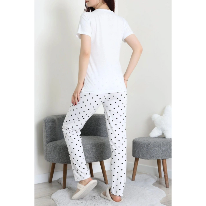 Süprem Baskılı Pijama Takım Beyazsiyah - 50774.1773.