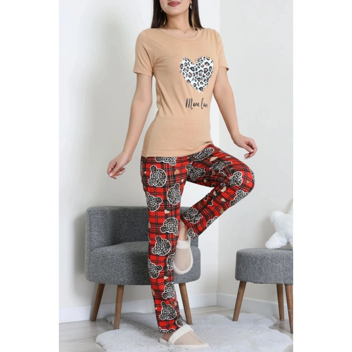 Süprem Baskılı Pijama Takım Kahveleopar - 50774.1773.