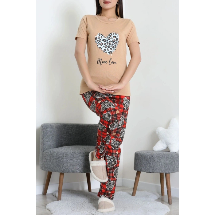Süprem Baskılı Pijama Takım Kahveleopar - 50774.1773.